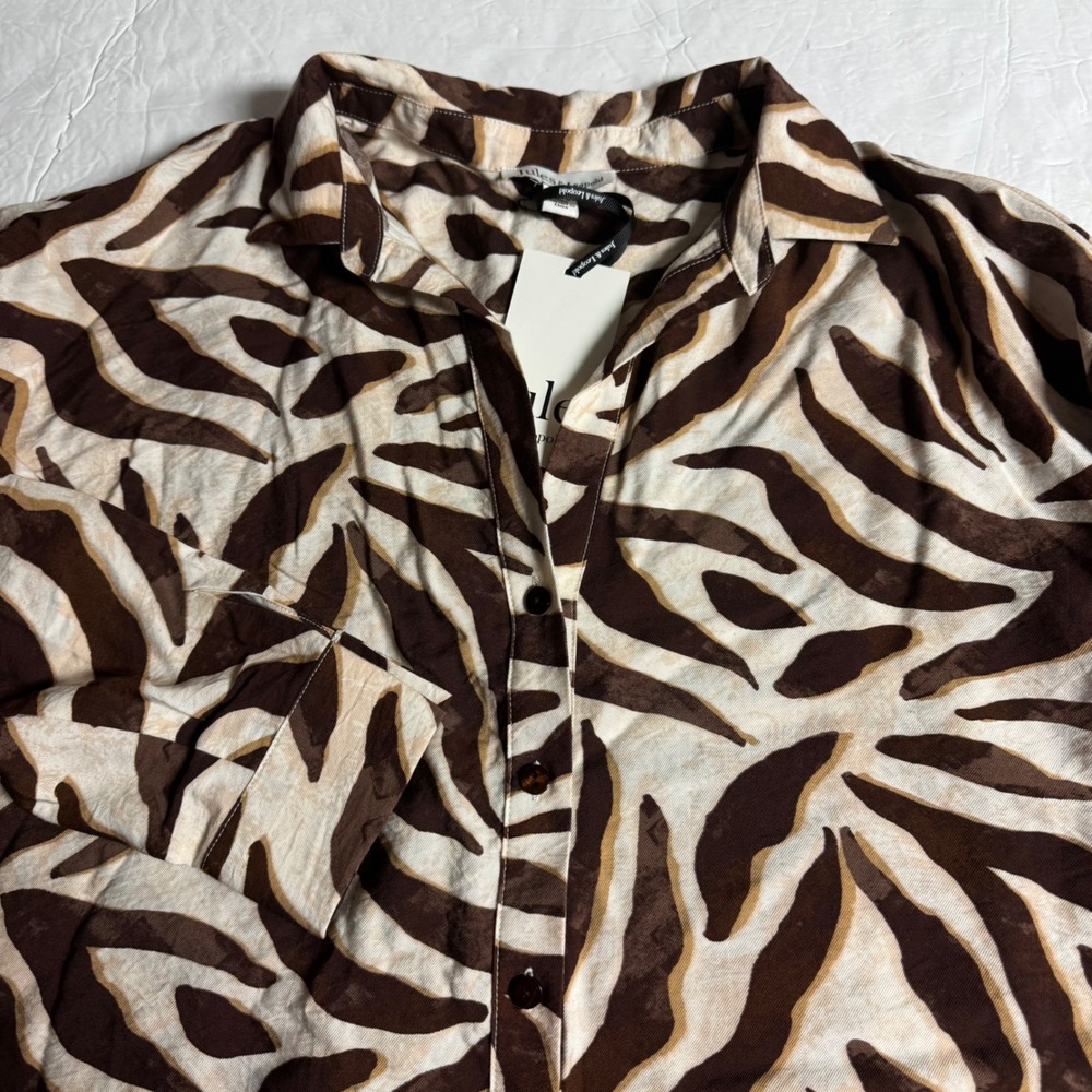Jules & Leopold Womens XS Brown Zebra Print Button Down Shirt NWT